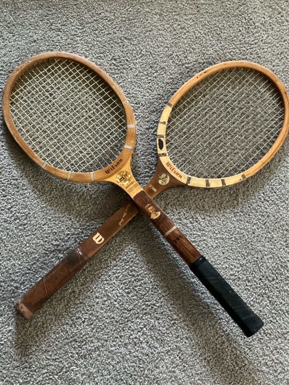 Two Vintage Wilson Wooden Tennis Rackets For Display Maureen Connolly & Le Sabre